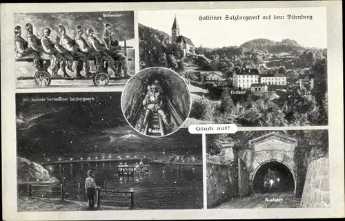 Ak Dürnberg Hallein in Salzburg, Salzbergwerk, Stollenfahrt, Rolle, Ausfahrt, Einfahrt, Salzsee