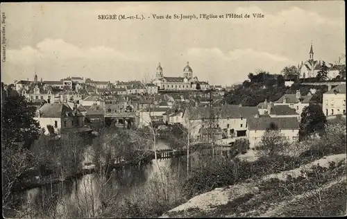 Ak Segré Maine et Loire, Vues de St. Joseph, L'Eglise et l'Hotel de Ville