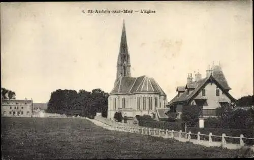 Ak Saint Aubin sur Mer Calvados, L´Église