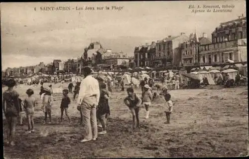 Ak Saint Aubin sur Mer Calvados, Jeux sur la Plage