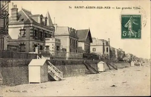 Ak Saint Aubin sur Mer Calvados, Plage et Villas