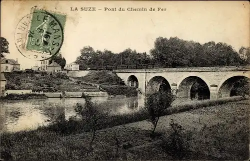 Ak La Suze Sarthe, Pont du Chemin de Fer