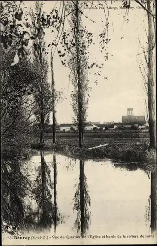 Ak Bouray Essonne, Vue du Quartier de l'Église et bords de la rivière de Juine