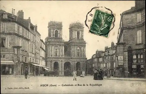 Ak Auch Gers, Cathedrale et Rue de la Republique