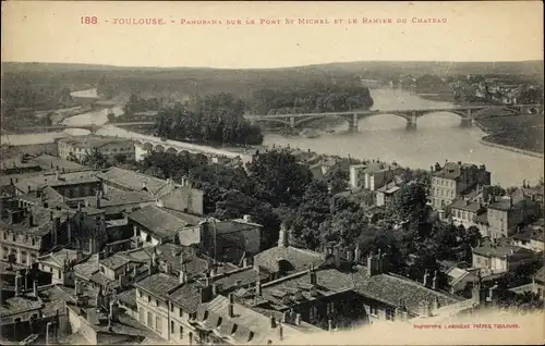Ak Toulouse Haute Garonne, Panorama sur le Pont St. Michel et le Ramier du Chateau