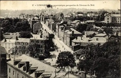 Ak Limoges Haute Vienne, Vue panoramique, perspective de l'Avenue du Midi