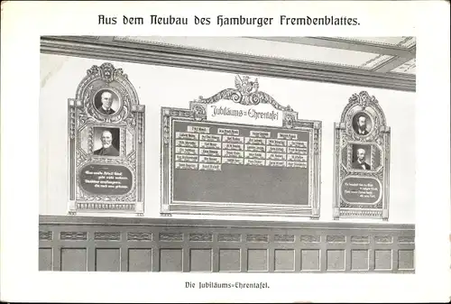 Litho Hamburg Mitte Altstadt, Neubau des Hamburger Fremdenblattes, Jubiläums Ehrentafel