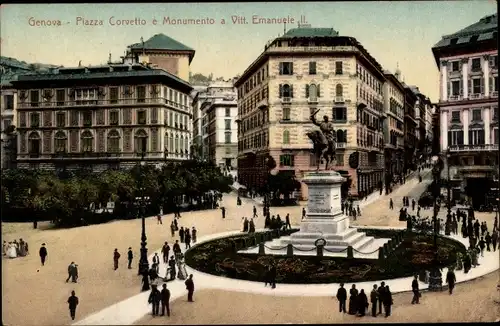 Ak Genova Genua Liguria, Piazza Corvetto e Monumento a Vitt. Emanuele II.