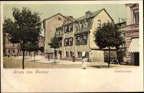 Ak Weimar in Thüringen, Schillerhaus, Straßenpartie