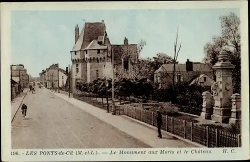 Ak Les Ponts de Cé Maine et Loire, Pont sur la Loire, Tram