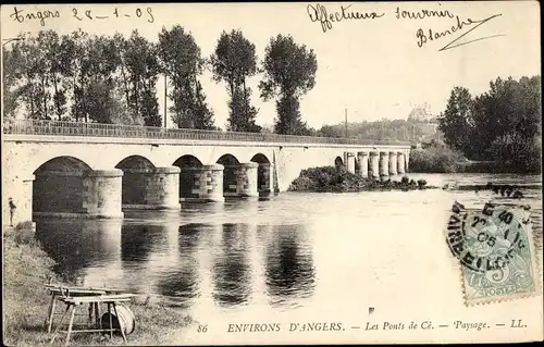 Ak Les Ponts de Cé Maine et Loire, Paysage