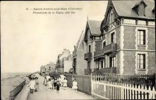 Ak Saint Aubin sur Mer Calvados, Promenade de la Digue et les Villas