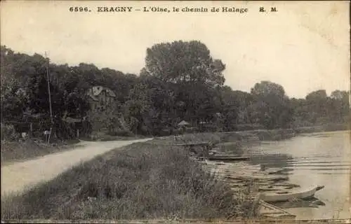 Ak Éragny Val d'Oise, L'Oise, le chemin de Halage