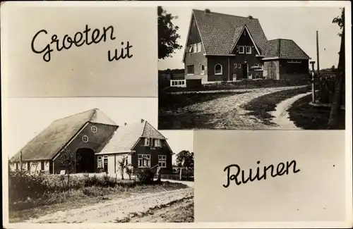 Ak Ruinen Drenthe Niederlande, Häuser, Wegepartie