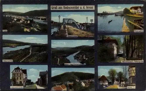 Ak Bodenwerder an der Weser, Totalansicht, Weserpartie, Kemnaderstraße, Neues Tor, Blick vom Eckberg