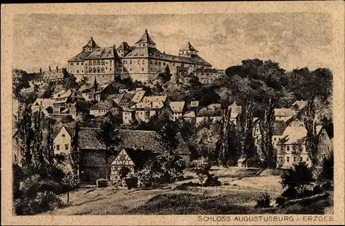 Ak Augustusburg im Erzgebirge, Blick zum Schloss Augustusburg, Ort