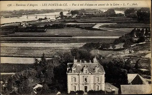 Ak Le Plessis-Grammoire Maine et Loire, Vue a vol d'oiseau en amont de la Loire