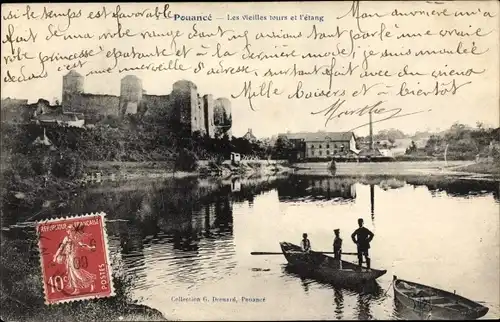 Ak Pouancé Maine et Loire, Les vieilles tours et l'etang