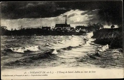 Mondschein Ak  Pouancé Maine et Loire, L'Etang de Saint Aubin au clair de lune