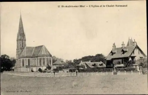 Ak Saint Aubin sur Mer Calvados, L´Église