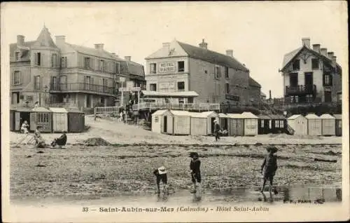 Ak Saint Aubin sur Mer Calvados, La Plage, Hôtel Saint Aubin
