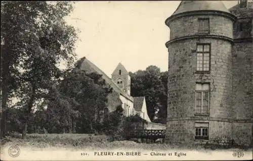 Ak Fleury en Bière Seine et Marne, Château et Église