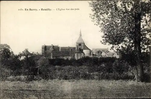 Ak Reuilly Indre et Loire, L'Eglise vue des pres
