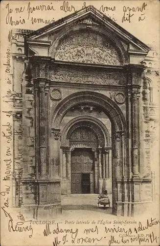 Ak Toulouse Haute Garonne, Porte laterale de l'Eglise Saint Sernin