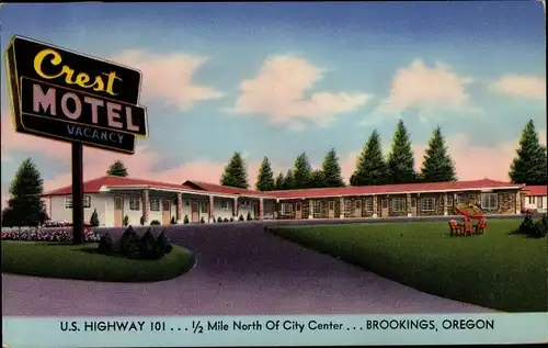 Ak Brookings Oregon USA, Crest Motel Vacancy, U. S. Highway 101