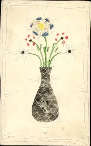 Relief Ak Blumenvase mit Blumen