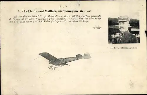 Ak Lieutenant Maillols, sur monoplan Nieuport, moteur Gnome 50 HP 7 cyl.