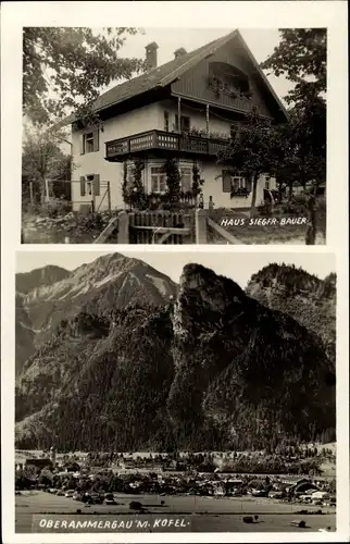 Ak Oberammergau in Oberbayern, Haus Sieger Bauer, Panorama vom Ort mit Kofel