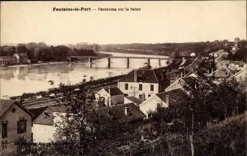 Ak Fontaine le Port Seine et Marne, Panorama sur la Seine
