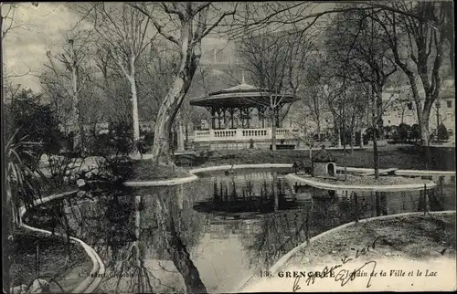 Ak Grenoble Isère, Jardin de la Ville et le Lac