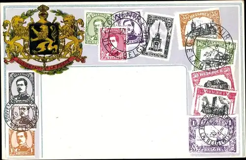 Präge Wappen Briefmarken Ak Belgien