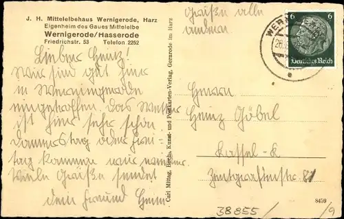 Ak Hasserode Wernigerode am Harz, Jugendherberge Mittelelbehaus, Friedrichstr. 53