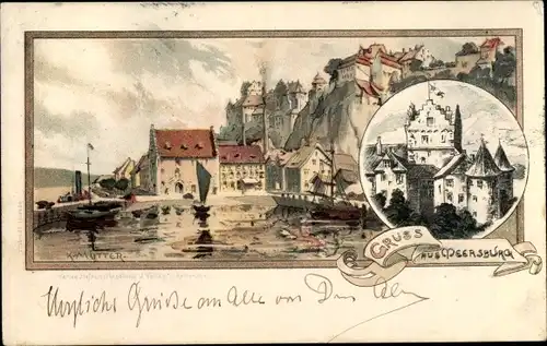 Künstler Ak Mutter, K., Meersburg am Bodensee, Schloss, Hafen