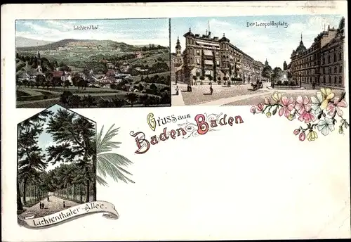 Litho Baden Baden am Schwarzwald, Leopoldsplatz, Lichtental, Allee