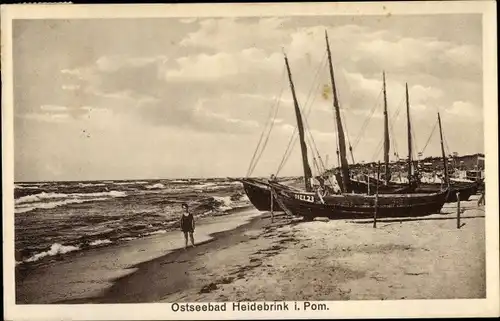 Ak Międzywodzie Heidebrink Dziwnów Dievenow Insel Wollin Pommern, Strand, Segler