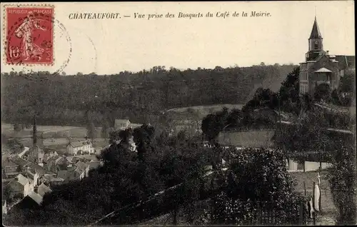 Ak Châteaufort Yvelines, Vue prise des Bosquets du Café de la Mairie