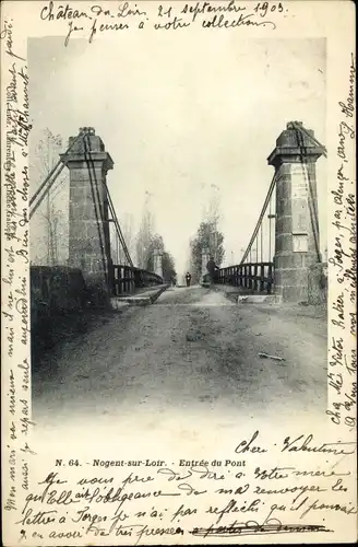 Ak Nogent sur Loir Sarthe, Entrée du Pont