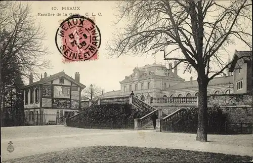 Ak Meaux Seine-et-Marne, Escalier de la Gare