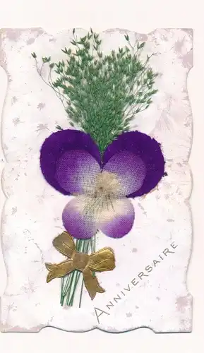 Stoff Ak Glückwunsch Geburtstag, Stiefmütterchen, Herbarium