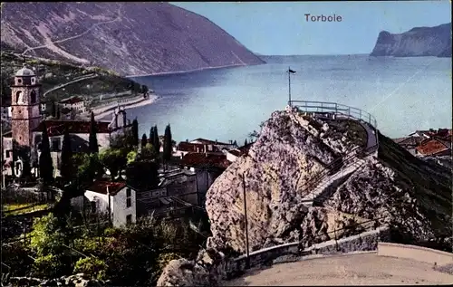 Ak Nago Torbole Trentino, Kirche, Ausichtsplatform