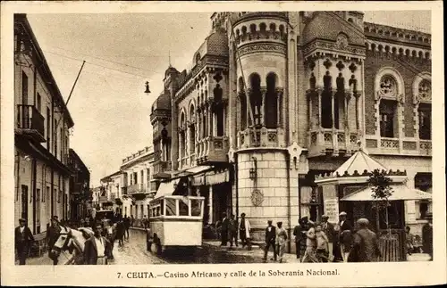 Ak Ceuta Spanien, Casino Africano y Calle de la Soberania Nacional