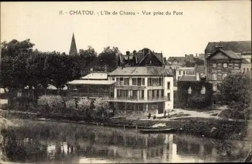 Ak Chatou Yvelines, L'Ile de Chatou, Vue prise du Pont