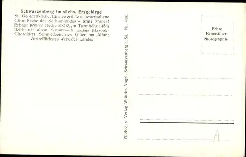 Ak Schwarzenberg im Erzgebirge Sachsen, St. Georgenkirche, Innenansicht