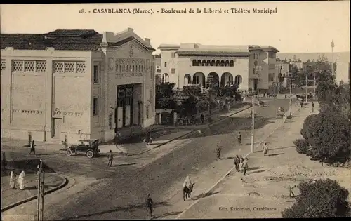 Ak Casablanca Marokko, Boulevard de la Liberte et Theatre Municipal