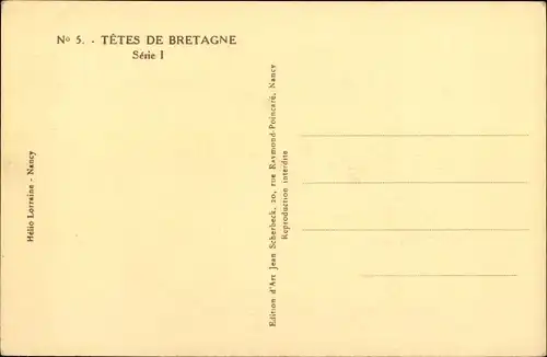 Künstler Ak Tetes de Bretagne, Mann mit Pfeife in bretonischer Volkstracht