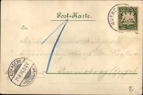 Litho München Bayern, Gruß vom Chinesischen Turm